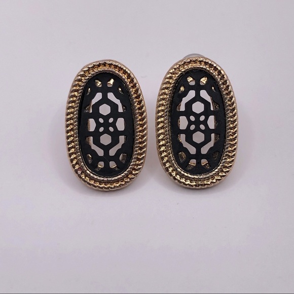Two-tone Gold Edge Black Filagree Designed Center Earrings - Picture 1 of 6